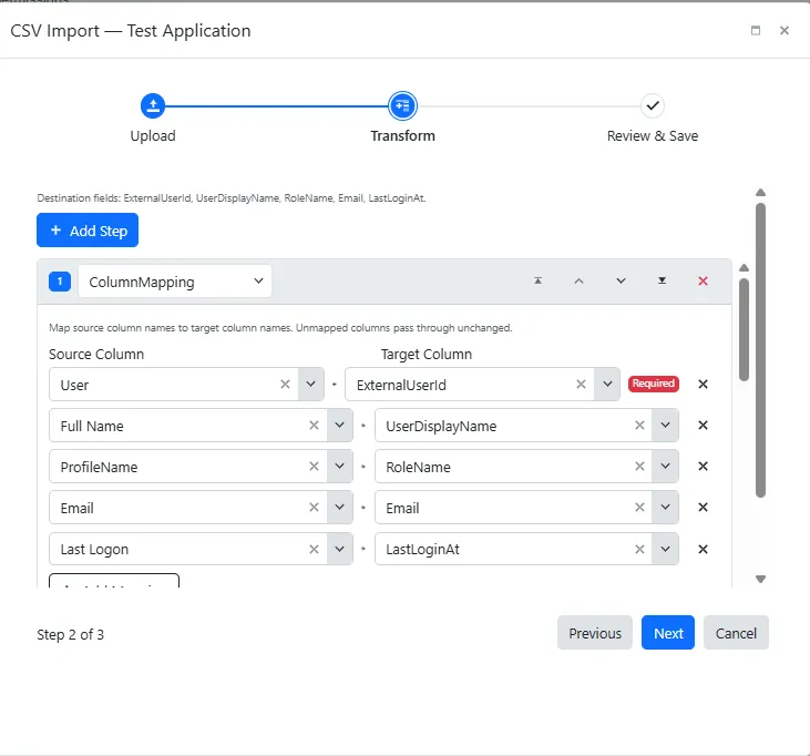 Screenshot – Map CSV Fields