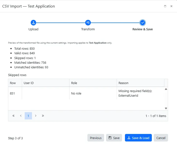 Screenshot – Review Import Results with Skipped Rows