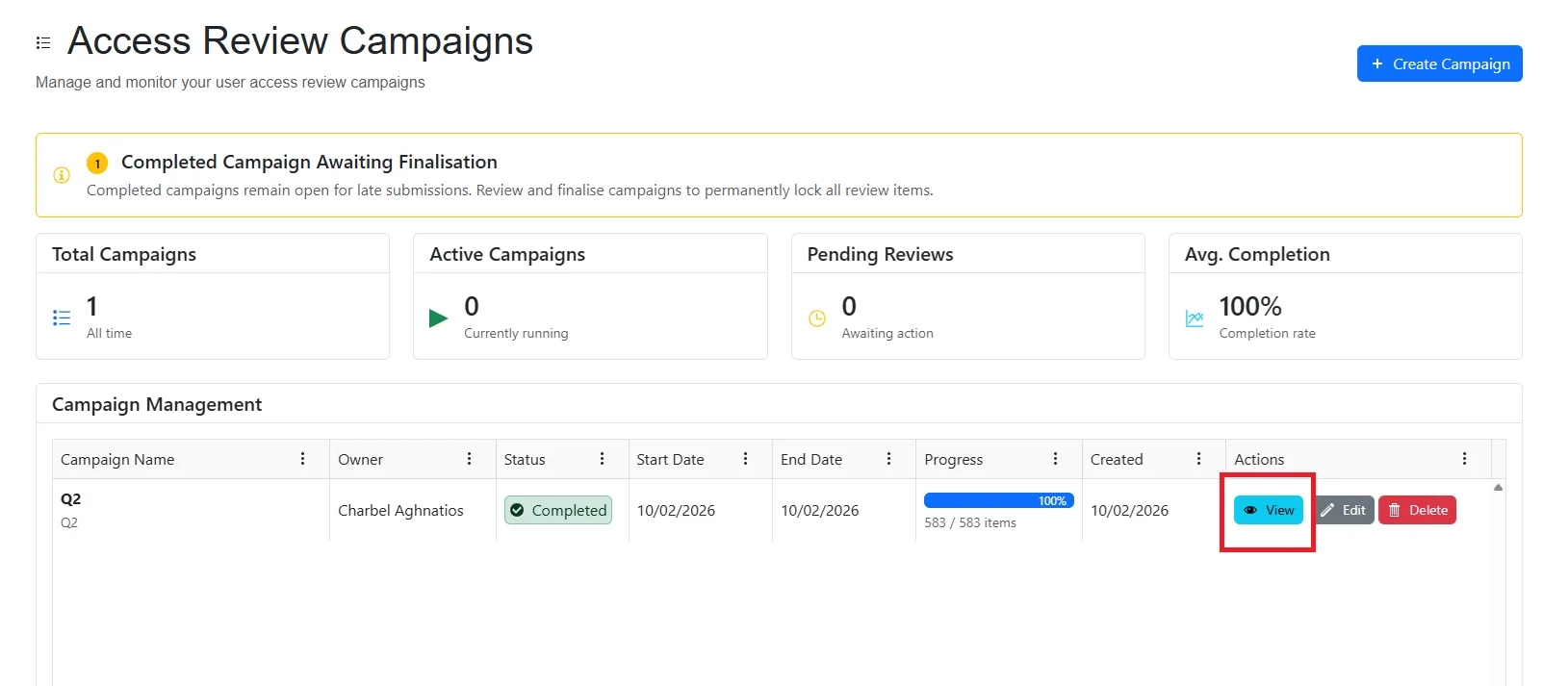 Finalising Campaigns - Step 1
