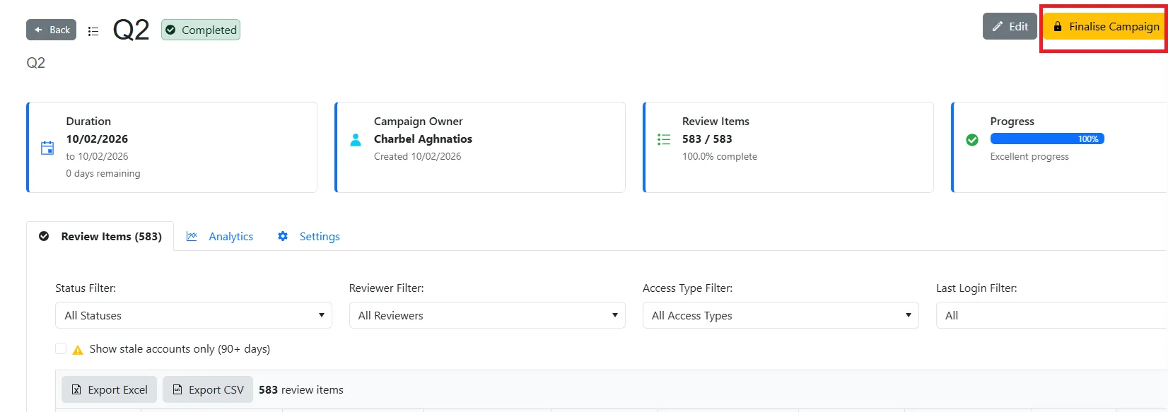 ### Finalising Campaigns - Step 2