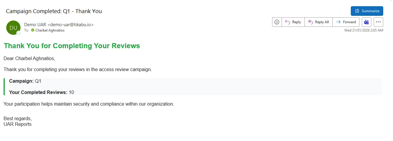 Campaign Completion Notification Email