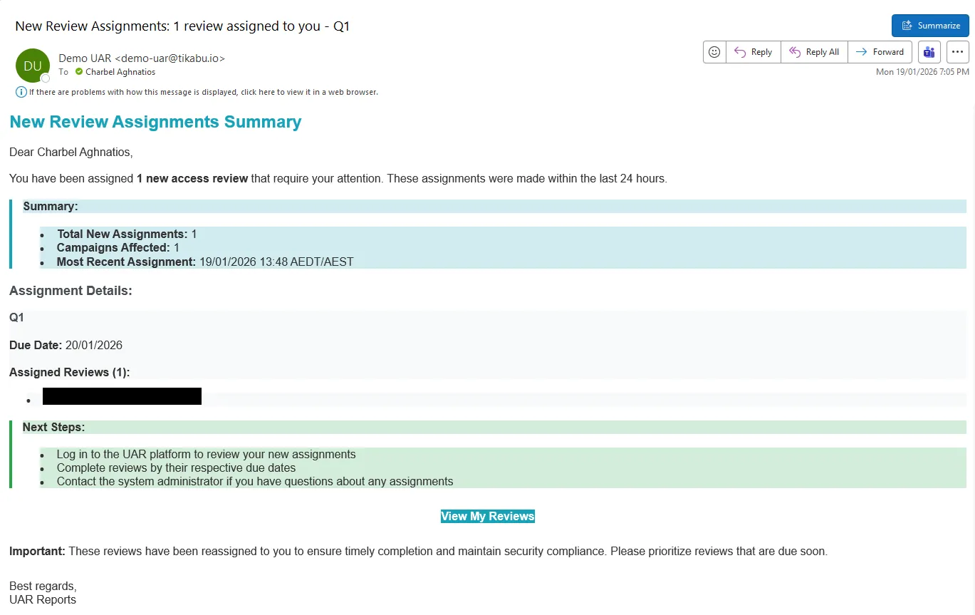 Review Reassignment Notification Email