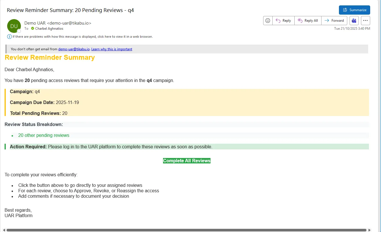 Periodic Review Reminder Email