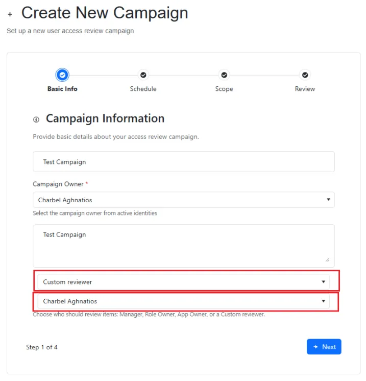 Screenshot – Custom Reviewer Selection