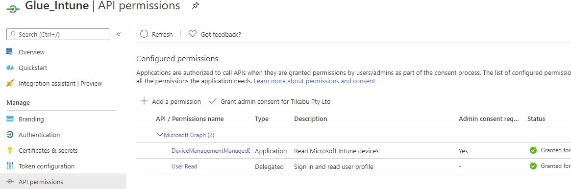Under API permissions add Microsoft Graph - DeviceManagementManagedDevices.Read.All and grant admin consent